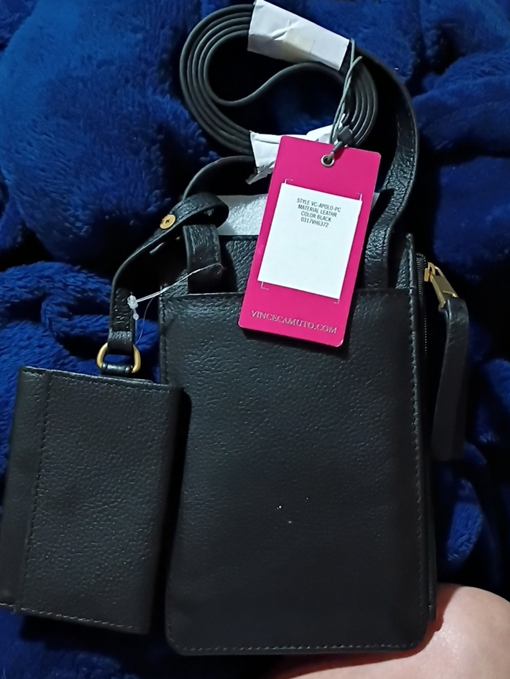 Vince Camuto Black Leather Crossbody Phone Bag with Card Sleeve